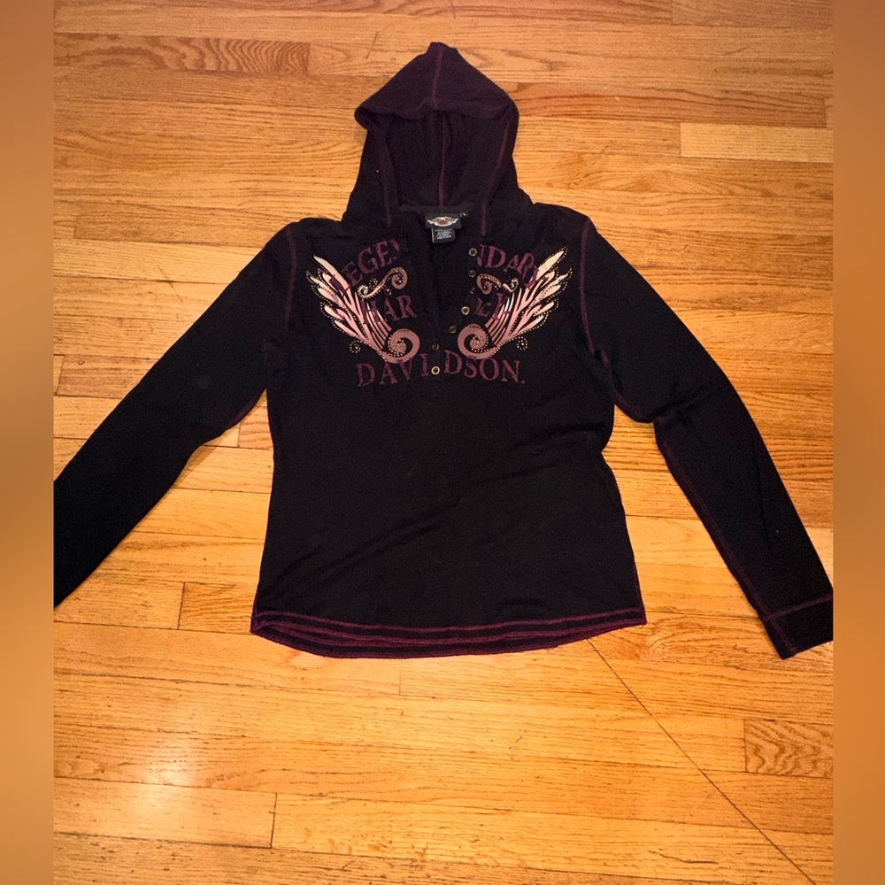 Harley Davidson Hooded Long Sleeve with Buttoned V-Neck